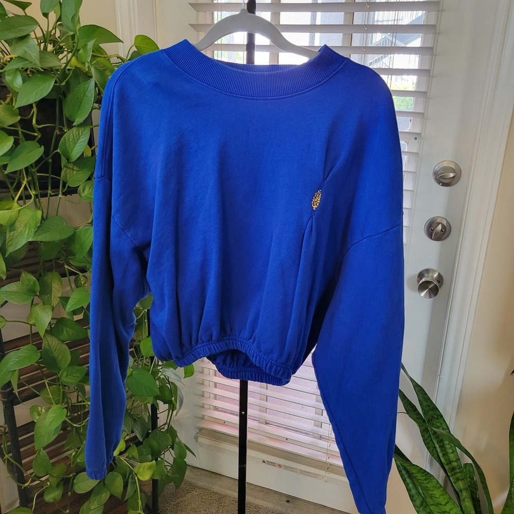 Free People Movement Good Karma Cropped Sweatshirt Blue Cotton Pullover S